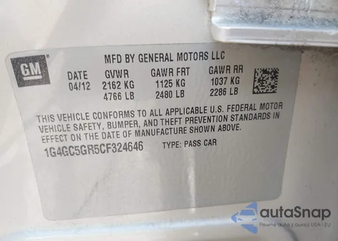 2012 Buick Lacrosse Leather Group из США, поврежденный, VIN 1G4GC5GR5CF324646